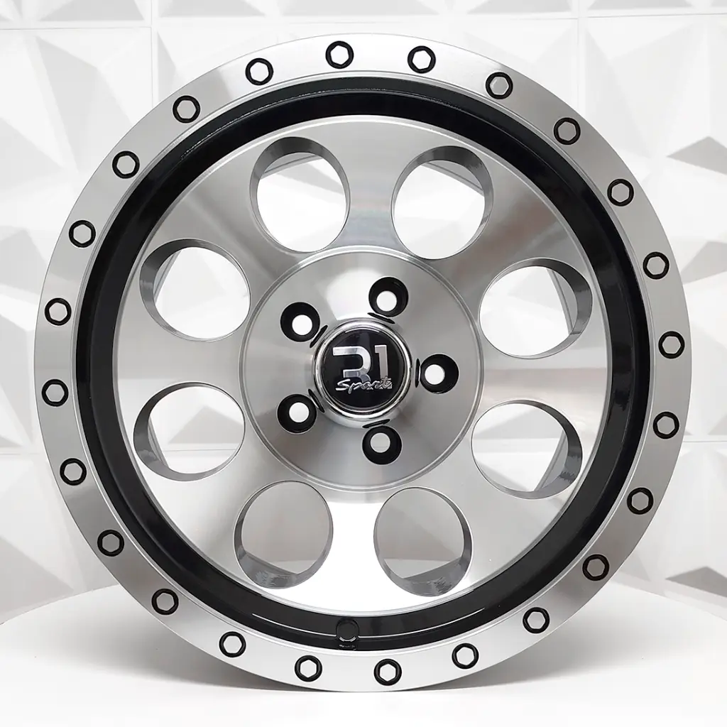RIN 15X8 5-114.3 R1 SPORT ZCC5096 BLACK MACHINE LIP CHROME RIVETS ET-15 CB83.5 