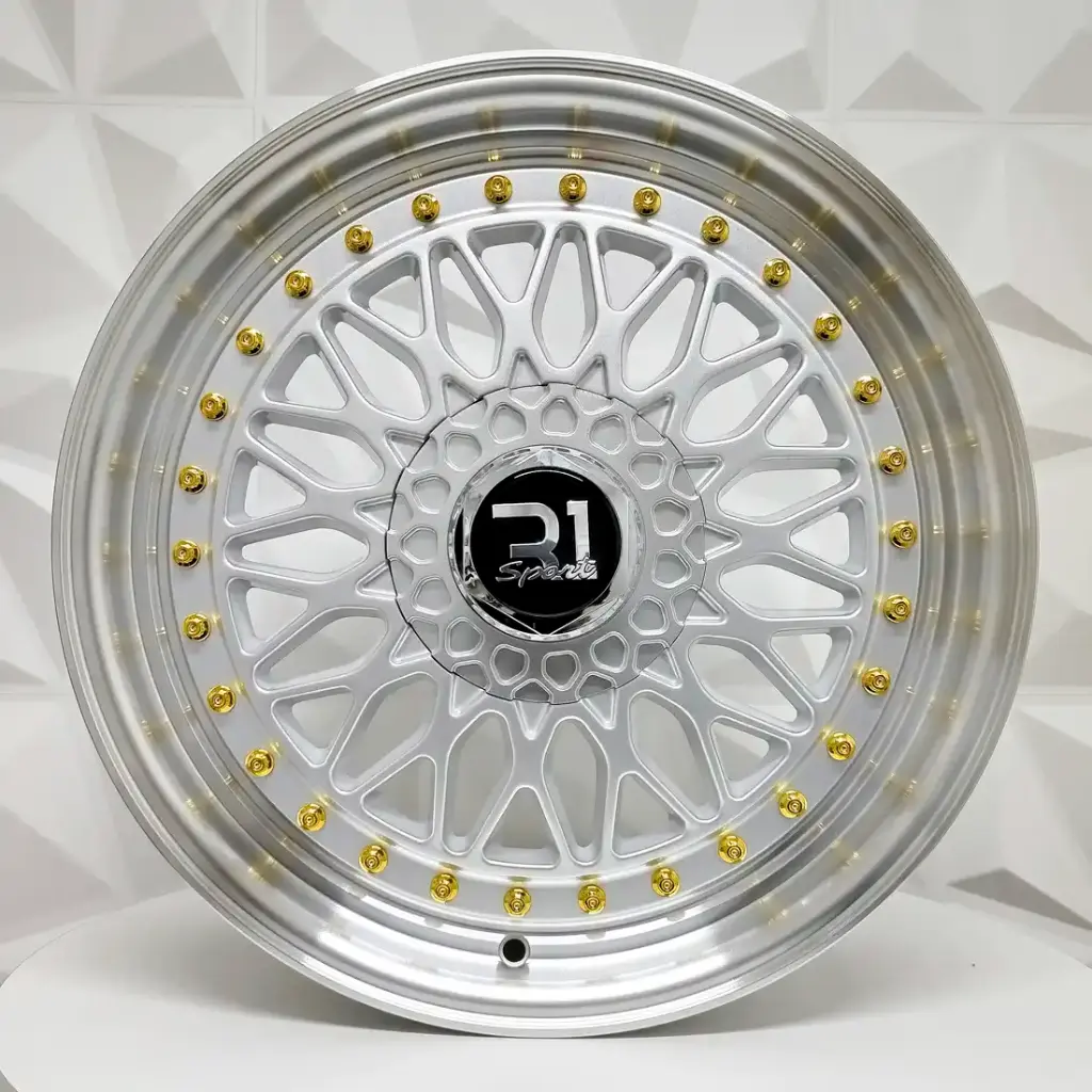 RIN 16X7 4-100/114.3 R1 SPORT F6625 SILVER MACHINE LIP GOLD RIVETS ET35 CB73.1